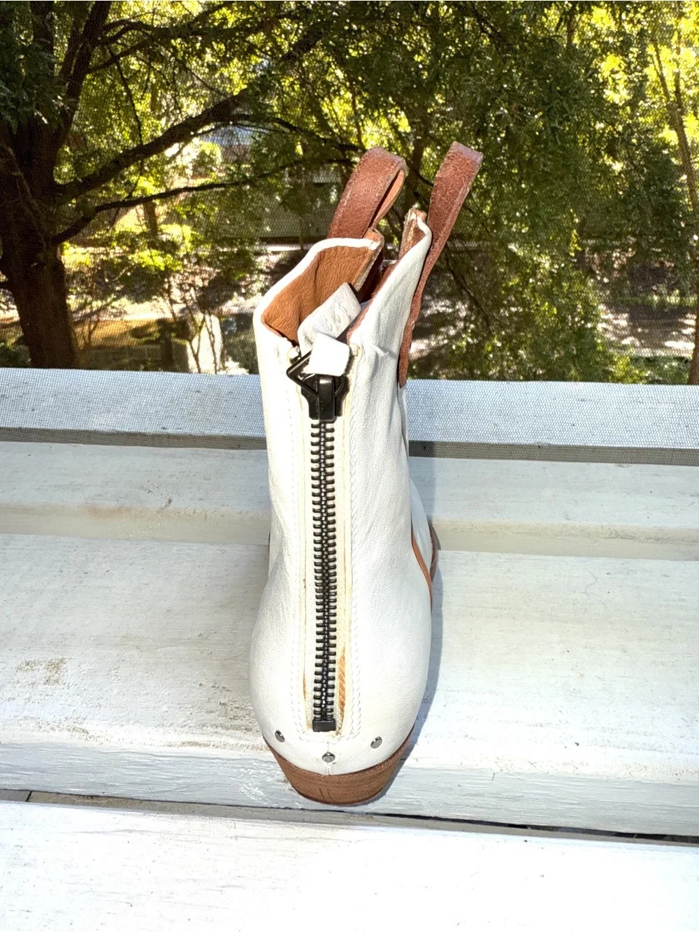 We The Free Free People Wesley Ankle Boots White Leather Western Cowboy 37 US 7